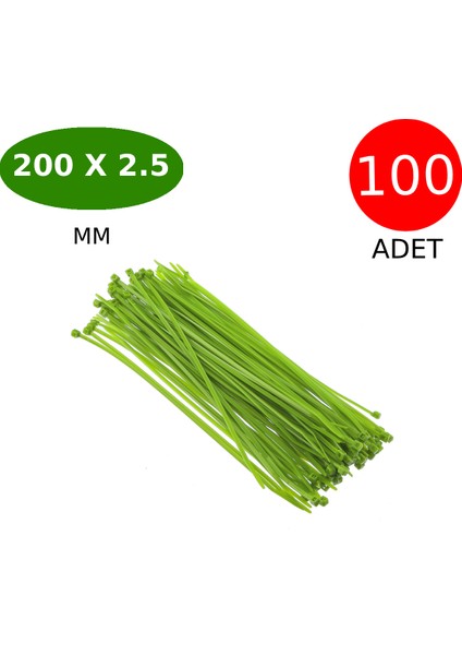 Kablo Bağı Cırt Kelepçe 200 mm x 2.5 mm Yeşil 100 Adet
