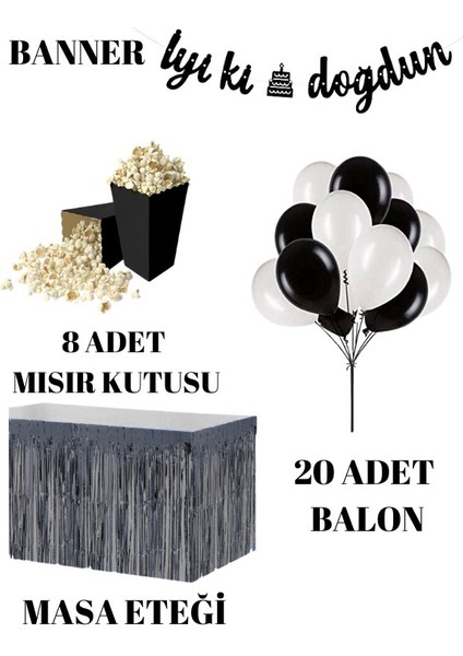 Siyah-Beyaz 20 Adet Balon banner Mısır Kutu Masa Etekli Tamamlayıcı Parti Seti