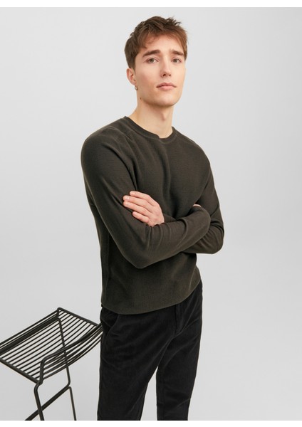 Bisiklet Yaka Standart Haki Erkek Kazak 12240711_JPRBLAANDERSON Knıt Struct