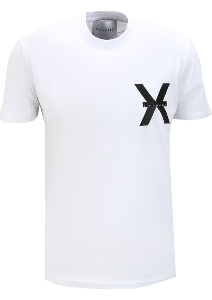 Bisiklet Yaka Beyaz Erkek T-Shirt UMA23140TS
