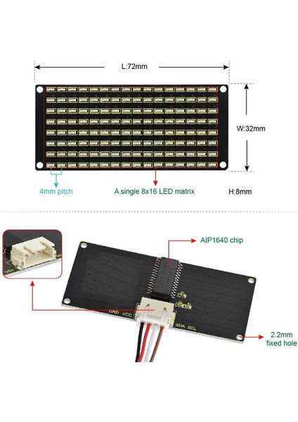 8x16 LED Nokta Matrix Modülü + PH 2.54 Konnektör + 4 Pin Kablo fiyatları