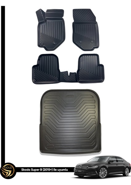 Skoda Super B 2015+ 3D Havuzlu Oto Paspas ve Bagaj Havuzu Dizayn Seti