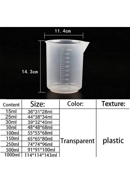 25ML-5 Adet 50/100/150/250/500/1000ML Plastik Ölçekli Ölçüm Kabı Şeffaf Mezun Plastik Ölçü Bardak Reçine Su Sürahisi Dekantör Şişe Ağzı (Yurt Dışından)