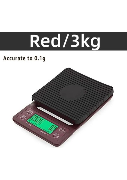 3kg-0.1g Kırmızı Mutfak Terazisi 0.5-3kg/0.1g Dijital Kahve Zamanlayıcı LCD Ekran Damla Üzerine Dökün Espresso Dengesi Hassas Süt Tozu Pişirme Pişirme (Yurt Dışından)