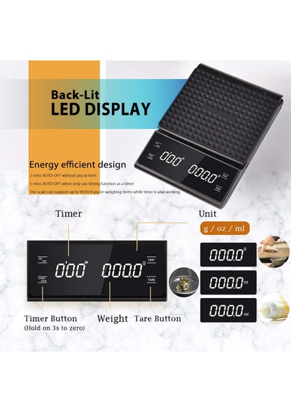 3kg-0.1g Kırmızı Mutfak Terazisi 0.5-3kg/0.1g Dijital Kahve Zamanlayıcı LCD Ekran Damla Üzerine Dökün Espresso Dengesi Hassas Süt Tozu Pişirme Pişirme (Yurt Dışından)