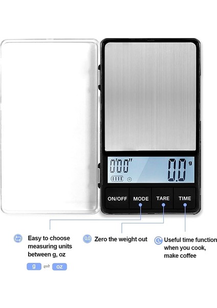 Açık Mavi Cep Mini Kahve Terazisi Zamanlayıcı ile 1000 x 0.1g Dijital Gram Ölçeği Dara Fonksiyonlu Büyük LCD Ekran Espresso Ölçeği (Yurt Dışından)