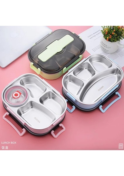 Mavi 3 Izgara 1l 304 Paslanmaz Çelik Isı Yalıtımlı Gıda Konteyner Tepsisi Öğrenciler Kapak Kore Sofra Bölme Bento Öğle Yemeği Kutusu Çocuklar Için Yetişkin (Yurt Dışından)