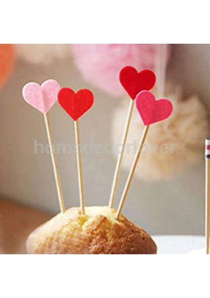 50 Adet Kalp Desenli Parti Kürdan Cupcake Kokteyl Dekor (Yurt Dışından)