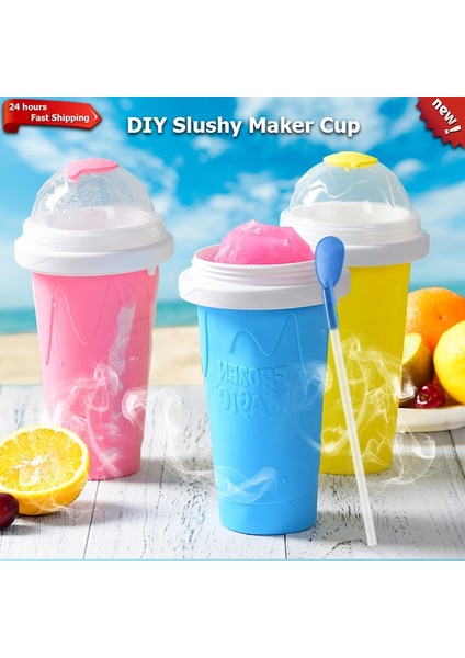 Sarı 350 ml Silikon Hızlı Dondurulmuş Dondurma Makinesi Sıkma Fincan Diy Ev Yapımı Hızlı Soğutma Sihirli Slush Bardak Milkshake Şişesi Smoothie Yapımcıları (Yurt Dışından)