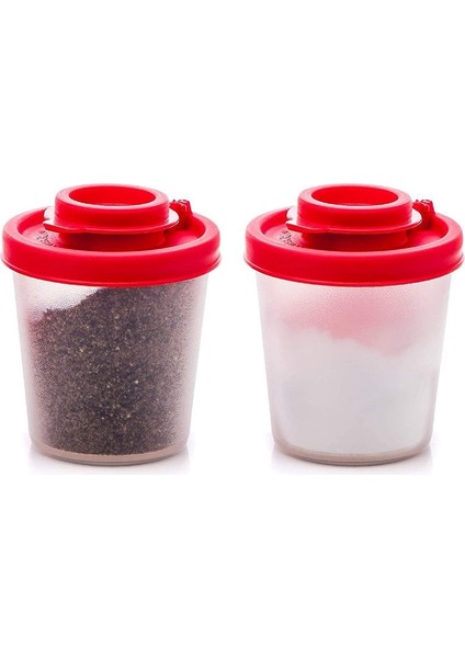 2 Orta Boy Tuzluk ve Biberlik Kırmızı Kapaklı Neme Dayanıklı Tuzluk Plastik Hava Geçirmez Baharat Kavanoz Dispenseri (Yurt Dışından)