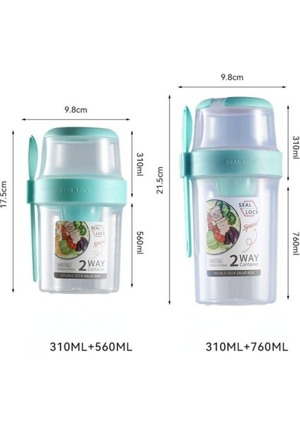 Green S Iki Katlı Kahvaltı Yulaf Ezmesi Tahıl Fındık Yoğurt Salata Mühürlü Bardak Taşınabilir Konteyner Seti Çatal Bardak Kapaklı Bento Yiyecek Kasesi Öğle Yemeği Kutusu (Yurt Dışından)