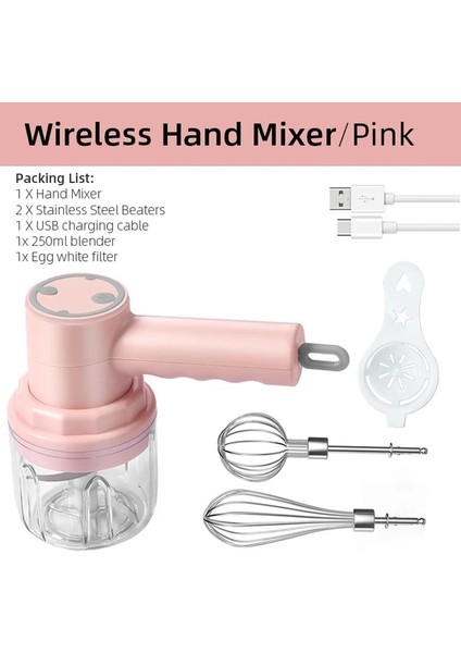 Set Pembe Elektrikli Gıda Kıyıcı 2 In 1 Mini El Mikseri Çırpma Yumurta Çırpıcı 3 Hız Kontrol Mutfak Blender USB Kablosuz Sarımsak Gıda Ezici (Yurt Dışından)