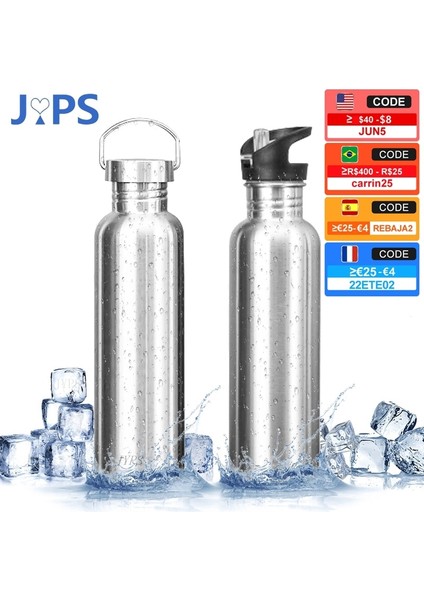 750ML Paslanmaz Çelik Spor Su Şişesi Pipetli Soğuk Su Şişesi Spor Salonu Bisiklet Yürüyüş Şişesi Drinkware 500/750/1000ML (Yurt Dışından)