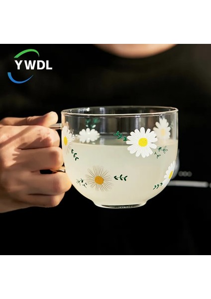 2 Adet 375 ml Papatya Çiçek Desen Cam Kupa Isıya Dayanıklı Kahvaltı Süt Yulaf Ezmesi Fincan Temizle Ev Meyve Çay Fincanı Ofis Kahve Su Drinkware (Yurt Dışından) fiyatları