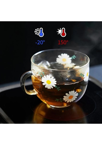 2 Adet 375 ml Papatya Çiçek Desen Cam Kupa Isıya Dayanıklı Kahvaltı Süt Yulaf Ezmesi Fincan Temizle Ev Meyve Çay Fincanı Ofis Kahve Su Drinkware (Yurt Dışından) modelleri