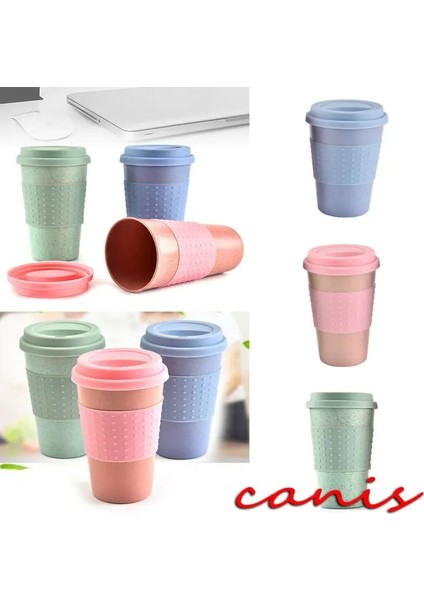 Mavi 201-300ML Yeniden Kullanılabilir Bambu Elyaf Ecoffee Fincanları Çevre Dostu Seyahat Kahve Kupaları 12OZ 14OZ (Yurt Dışından)