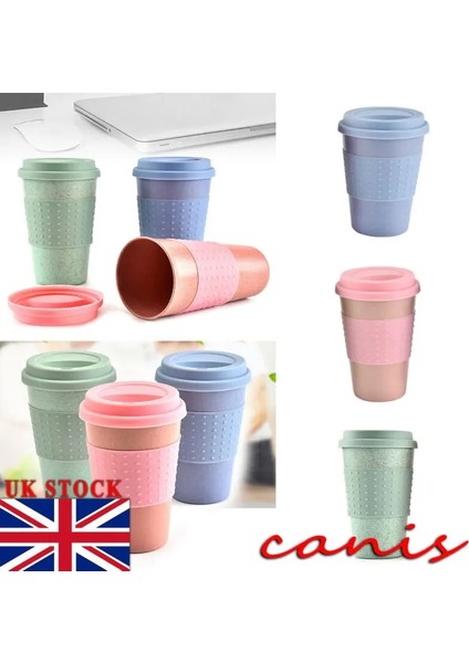 Mavi 201-300ML Yeniden Kullanılabilir Bambu Elyaf Ecoffee Fincanları Çevre Dostu Seyahat Kahve Kupaları 12OZ 14OZ (Yurt Dışından)