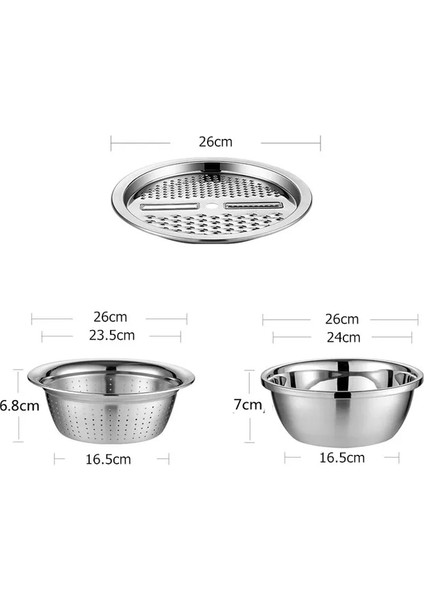 3 Adet 3 In 1 Sebze Dilimleyici Kesici Drenaj Sepeti Paslanmaz Çelik Sebze Jülyen Rende Salata Makinesi Kase Mutfak Aksesuarları (Yurt Dışından)