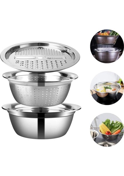 3 Adet 3 In 1 Sebze Dilimleyici Kesici Drenaj Sepeti Paslanmaz Çelik Sebze Jülyen Rende Salata Makinesi Kase Mutfak Aksesuarları (Yurt Dışından) modelleri