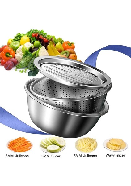 3 Adet 3 In 1 Sebze Dilimleyici Kesici Drenaj Sepeti Paslanmaz Çelik Sebze Jülyen Rende Salata Makinesi Kase Mutfak Aksesuarları (Yurt Dışından) fırsatları