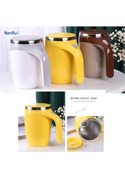 USB Sarı 380 ml Otomatik Kendini Karıştıran Manyetik Kupa USB Paslanmaz Çelik Süt Kahve Karıştırma Fincan Blender Akıllı Mikser Termal Fincan Drinkware Hediyeler (Yurt Dışından)