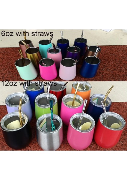 Pipetli 6oz 6oz 12OZ Şarap Yumurta Pipetli Kupa Fincan Kahve Süt Dayanıklı Taşınabilir Yerba Mate Çay Pipetli ve Kapaklı Kupa (Yurt Dışından)