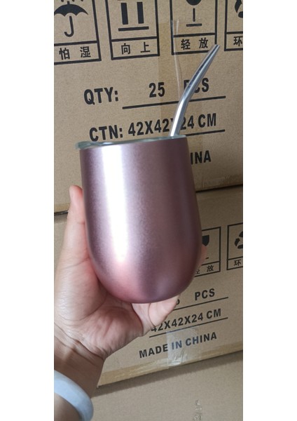Pipetli 6oz 6oz 12OZ Şarap Yumurta Pipetli Kupa Fincan Kahve Süt Dayanıklı Taşınabilir Yerba Mate Çay Pipetli ve Kapaklı Kupa (Yurt Dışından)