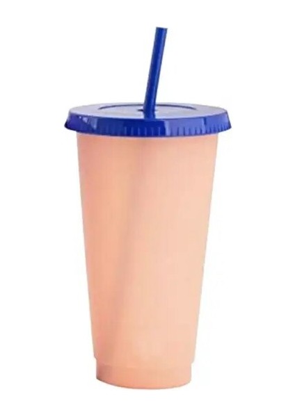 Turuncu 700 ml Renk Değiştiren Su Bardağı Sıcaklığa Duyarlı Saman Kapaklı Bardak Bardak Gıda Sınıfı Plastik Su Şişesi Drinkware (Yurt Dışından)