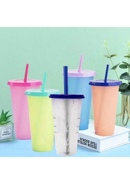 Turuncu 700 ml Renk Değiştiren Su Bardağı Sıcaklığa Duyarlı Saman Kapaklı Bardak Bardak Gıda Sınıfı Plastik Su Şişesi Drinkware (Yurt Dışından)