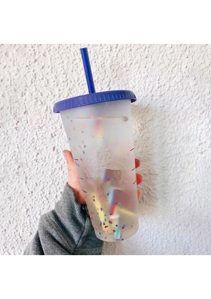 Turuncu 700 ml Renk Değiştiren Su Bardağı Sıcaklığa Duyarlı Saman Kapaklı Bardak Bardak Gıda Sınıfı Plastik Su Şişesi Drinkware (Yurt Dışından)