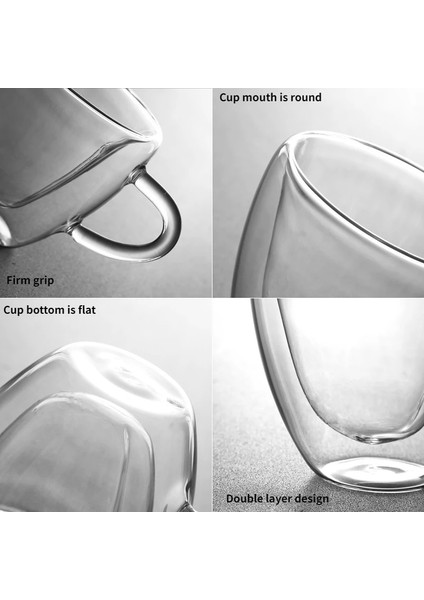 80 ml Kalp Aşk Şekli Cam Kahve Kupa Bardak Çift Duvar Içme Çay Süt Suyu Su Bardakları Isıya Dayanıklı Drinkware Seti Sevgilisi Hediye (Yurt Dışından)