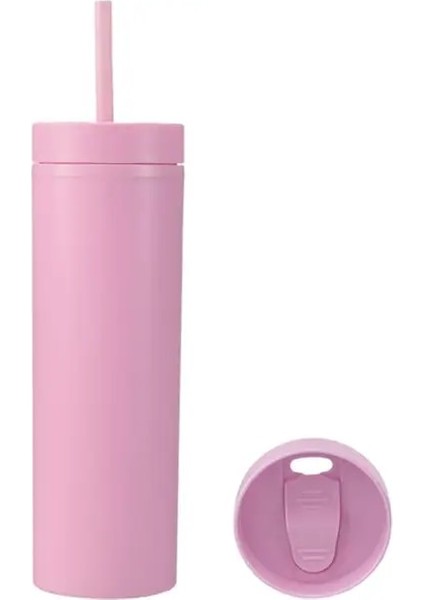 Gül Kırmızı 450 ml Kahve Kupaları Saman Bardak Renkli Plastik Bardak Büyük Kapasiteli Çift Katmanlı Meyve Suyu Içecekleri Su Saman Bardak (Yurt Dışından)