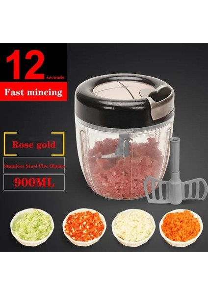 900ML Gül Altın Deouny 400ML/900ML Elle Çekilen Kıyma Makinesi Sebze Kesici Manuel Döndürme Mikser Doğrayın Et Meyve Wist Parçalayıcı Mutfak Aletleri (Yurt Dışından)