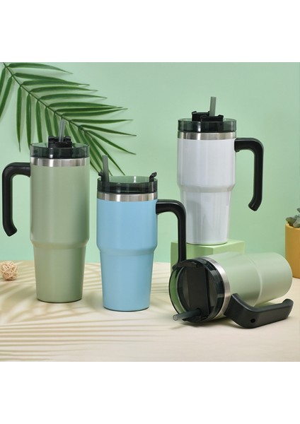 Beyaz 501-600ML 20OZ 30OZ Bardak Paslanmaz Çelik Kupa Vakum Yalıtımlı Kahve Buz Kulplu Bardak Su Şişesi Büyük Kapasiteli Seyahat Bpa Ücretsiz (Yurt Dışından)