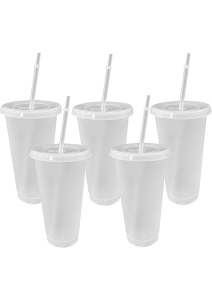 5 Adet Temizle 700 ml 16 Oz/24 Oz 5 Adet/takım Yeniden Kullanılabilir Bardak Plastik Bardak Kapaklı Şeffaf Saman Bardak Kahve Kupa Kahve Dükkanı Drinkware Noel Hediyesi (Yurt Dışından)