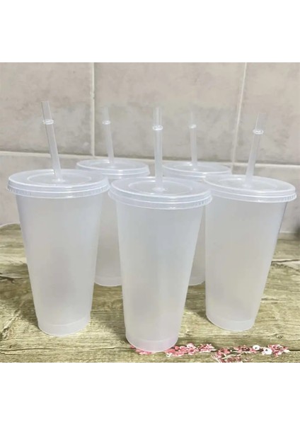 5 Adet Temizle 700 ml 5 Adet/takım Saman Kahve Fincanı Plastik Bardak Saman Kapaklı Yeniden Kullanılabilir Su Meyve Suyu Bardağı Saman Bardak Noel Hediyeleri Kahve Kupa 473/710 ml (Yurt Dışından)