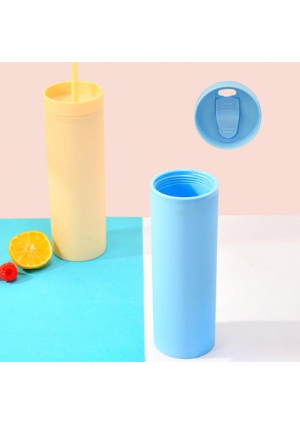 Sarı 450 ml Kahve Kupaları Saman Bardak Renkli Plastik Tumbler Büyük Kapasiteli Çift Katmanlı Meyve Suyu Içecekleri Su Saman Bardak (Yurt Dışından) modelleri
