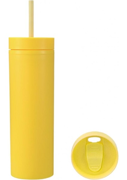 Sarı 450 ml Kahve Kupaları Saman Bardak Renkli Plastik Tumbler Büyük Kapasiteli Çift Katmanlı Meyve Suyu Içecekleri Su Saman Bardak (Yurt Dışından) fırsatları