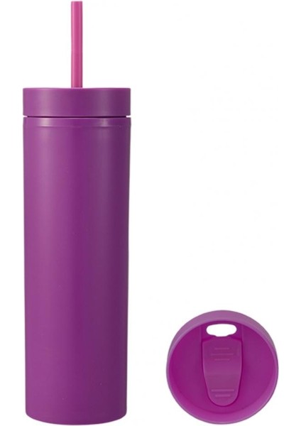 Sarı 450 ml Kahve Kupaları Saman Bardak Renkli Plastik Tumbler Büyük Kapasiteli Çift Katmanlı Meyve Suyu Içecekleri Su Saman Bardak (Yurt Dışından) indirimleri