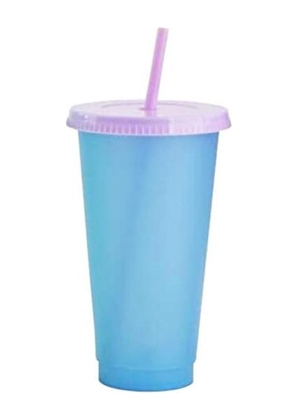 Mavi 700 ml Renk Değiştiren Su Bardağı Sıcaklığa Duyarlı Saman Kapaklı Bardak Bardak Gıda Sınıfı Plastik Su Şişesi Drinkware (Yurt Dışından)