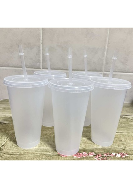 5 Adet Temizle 700 ml 16 Oz/24 Oz 5 Adet/takım Yeniden Kullanılabilir Bardak Plastik Bardak Kapaklı Şeffaf Saman Bardak Kahve Kupa Kahve Dükkanı Drinkware Noel Hediyesi (Yurt Dışından)