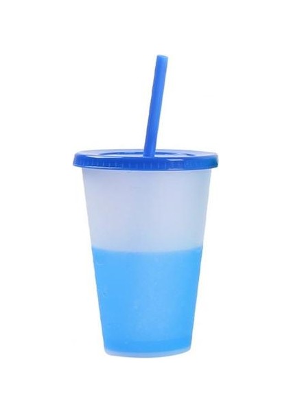 Mavi 480 ml Su Tumbler Yaratıcı Yeniden Kullanılabilir Kahve Kupa Kavrama Renk Değiştirme Kapaklı Plastik Bardak Drinkware (Yurt Dışından)