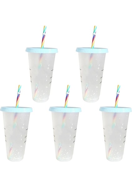 1 Adet 710 ml Logolu 700 ml Yeniden Kullanılabilir Renk Değişimi Flaş Parlak Kahve Fincanları Plastik Tumbler Kapaklı Plastik Bardak Logolu Kahve Kupa Kahve Dükkanı Için (Yurt Dışından)