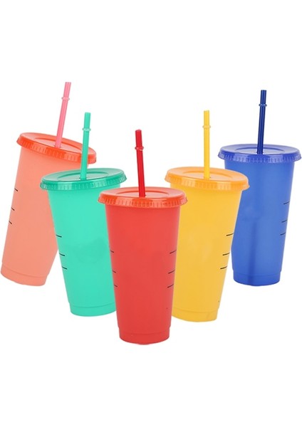 1 Adet 710 ml Logolu 700 ml Yeniden Kullanılabilir Renk Değişimi Flaş Parlak Kahve Fincanları Plastik Tumbler Kapaklı Plastik Bardak Logolu Kahve Kupa Kahve Dükkanı Için (Yurt Dışından)
