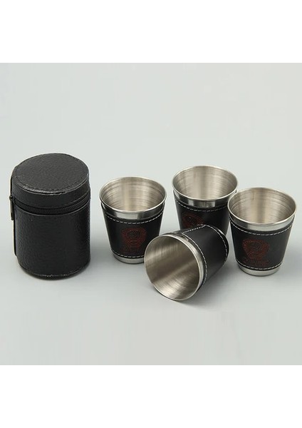 30ML-4 Adet 4 Adet/grup 30/70 ml Açık Kamp Sofra Seyahat Bardak Seti Piknik Malzemeleri Paslanmaz Çelik Şarap Bira Bardağı Viski Kupalar Pu Deri (Yurt Dışından)