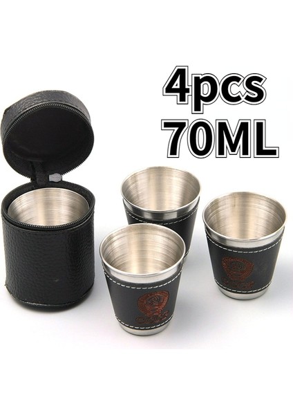 30ML-4 Adet 4 Adet/grup 30/70 ml Açık Kamp Sofra Seyahat Bardak Seti Piknik Malzemeleri Paslanmaz Çelik Şarap Bira Bardağı Viski Kupalar Pu Deri (Yurt Dışından)