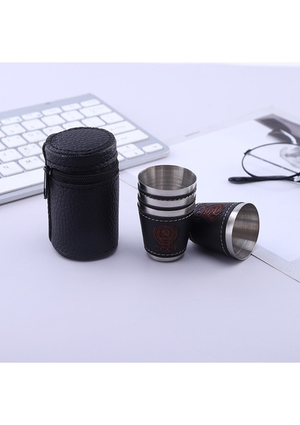 30ML-4 Adet 4 Adet/grup 30/70 ml Açık Kamp Sofra Seyahat Bardak Seti Piknik Malzemeleri Paslanmaz Çelik Şarap Bira Bardağı Viski Kupalar Pu Deri (Yurt Dışından)