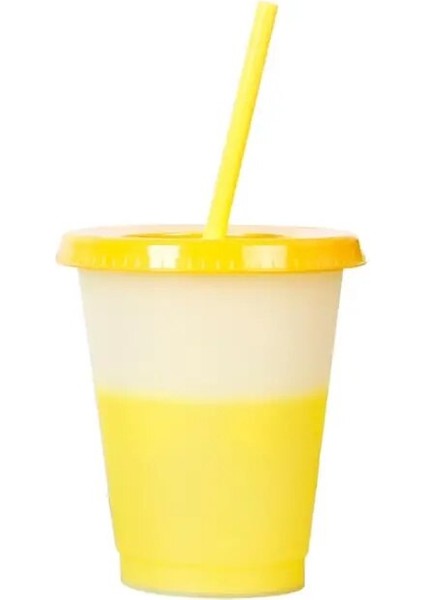 Sarı 473 ml Renk Değiştiren Soğuk Bardaklar Yeniden Kullanılabilir Plastik Bardak Kapaklı ve Samanlı Soğuk Bardak Saman Bardak Drinkware Mutfak Aletleri (Yurt Dışından)