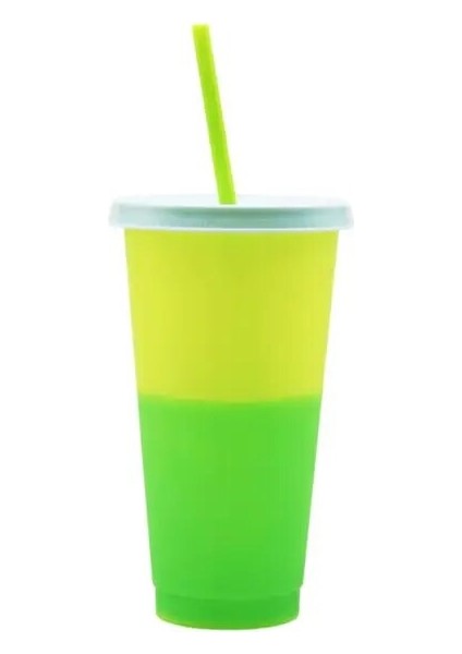 Sarı 720 ml Saman Kapaklı Bardak Yeniden Kullanılabilir Kahve Fincanları Plastik Su Kupa Renk Değiştiren Içecek Bardağı Parti Malzemeleri (Yurt Dışından)