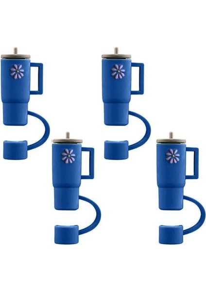 Koyu Mavi 4pcs 3.5cm 2/4 Adet Hasır Kapak Güzel Görünümlü Yaratıcı Tasarım Toz Geçirmez Bpa Içermeyen 3D Fincan Şekli Çiçek Desenli Silikon Saman Topper Çocuklar Için (Yurt Dışından)